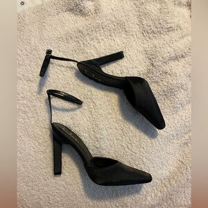 Lulus Black satin ankle strap heels